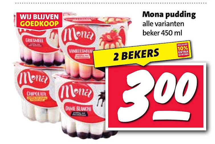 Mona pudding alle varianten beker 450 ml