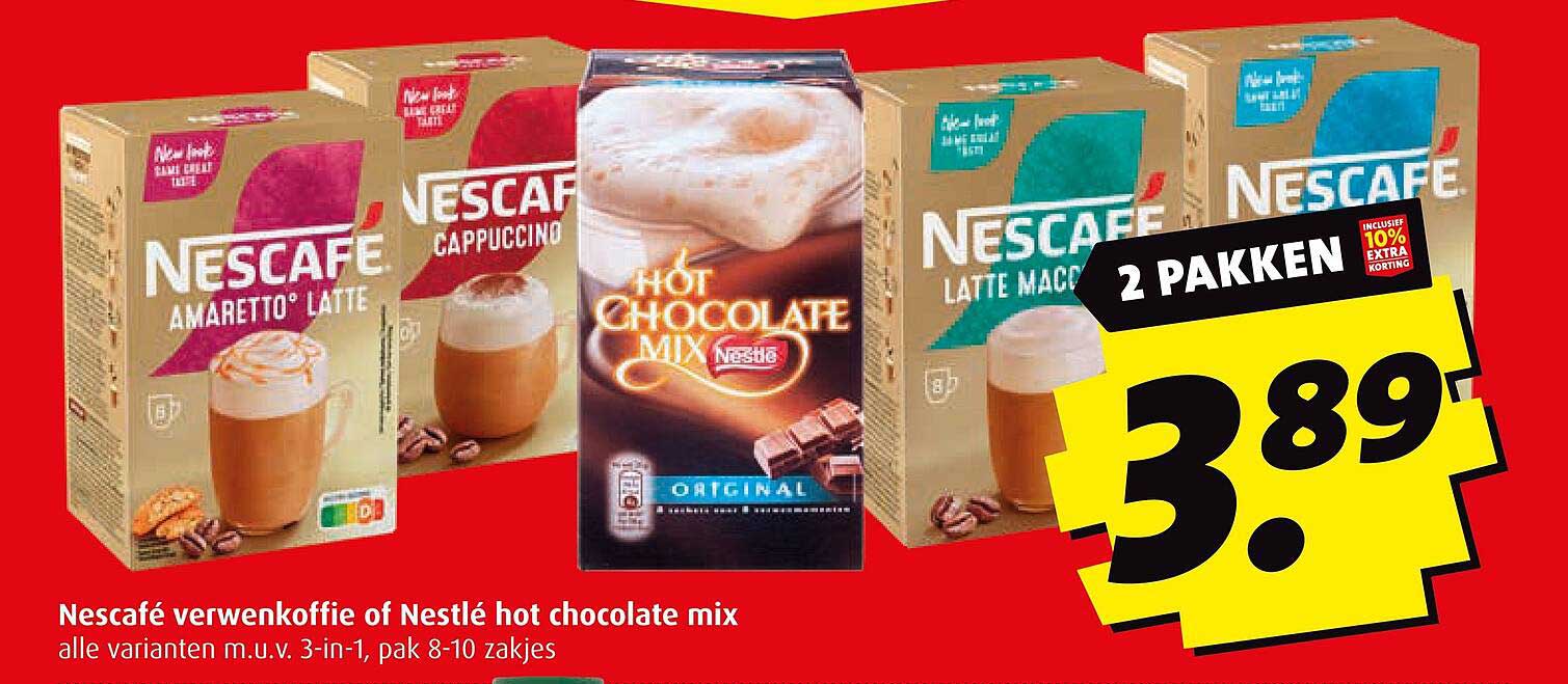 Nescafé verwenskoffie of Nestlé hot chocolate mix