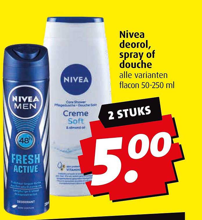 Nivea deodorant, spray of douche alle varianten flacon 50-250 ml