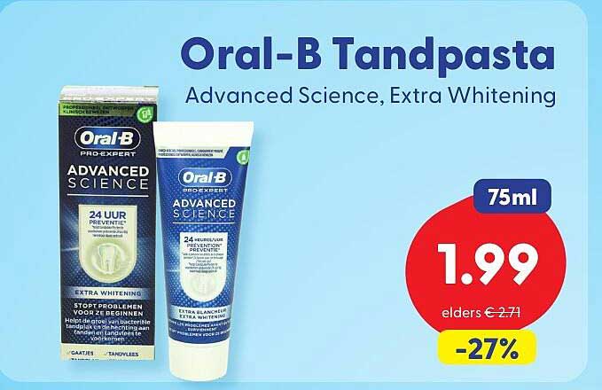 Oral-B Tandpasta Advanced Science, Extra Whitening 75ml