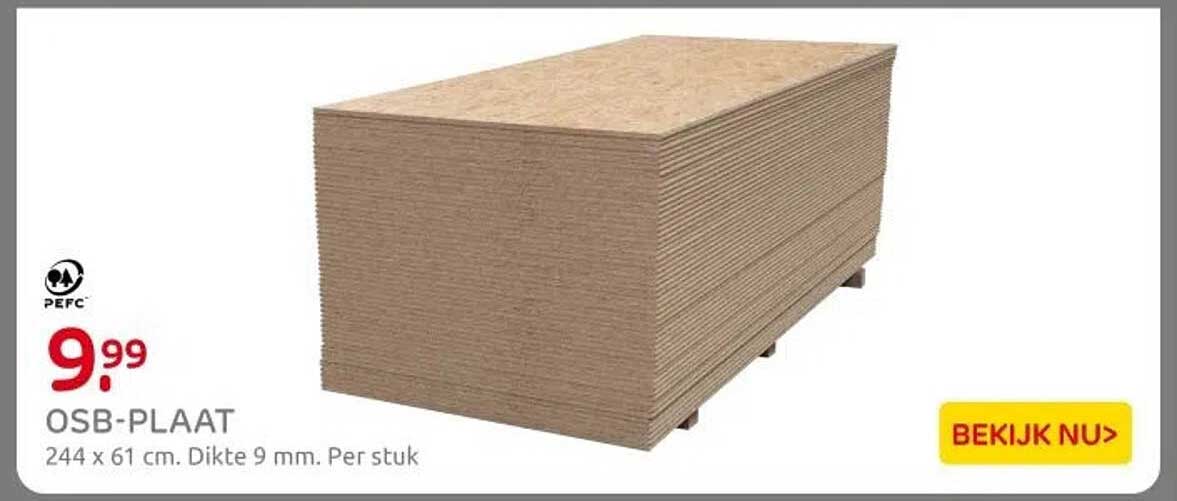 OSB-PLAAT 244 x 61 cm. Dikte 9 mm. Per stuk