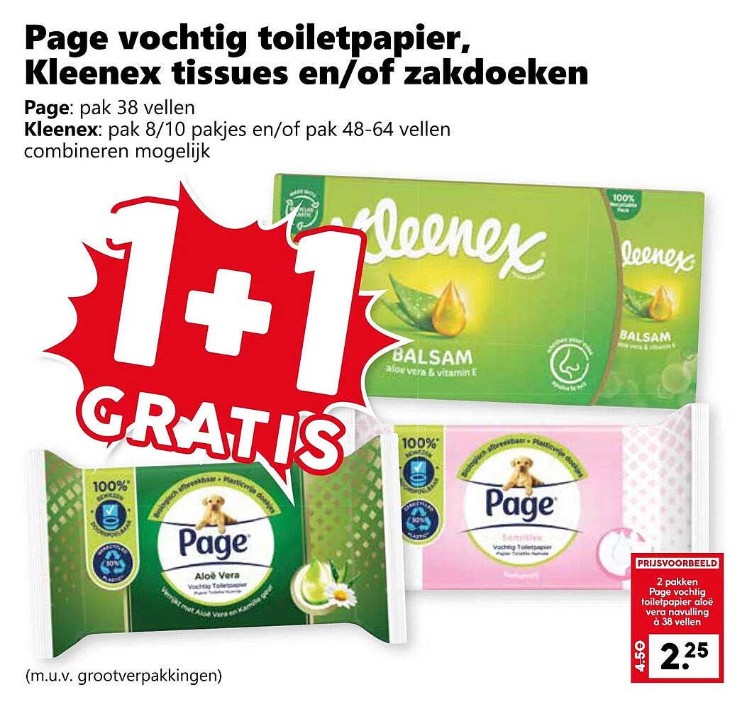 Page vochtig toiletpapier, Kleenex tissues en/of zakdoeken