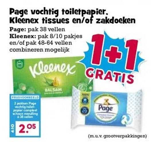 Page vochtig toiletpapier, Kleenex tissues en/of zakdoeken