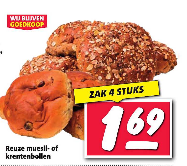 Reuze muesli- of krentenbollen