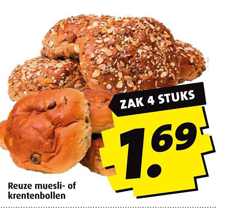 Reuze muesli- of krentenbollen - Zak 4 stuks