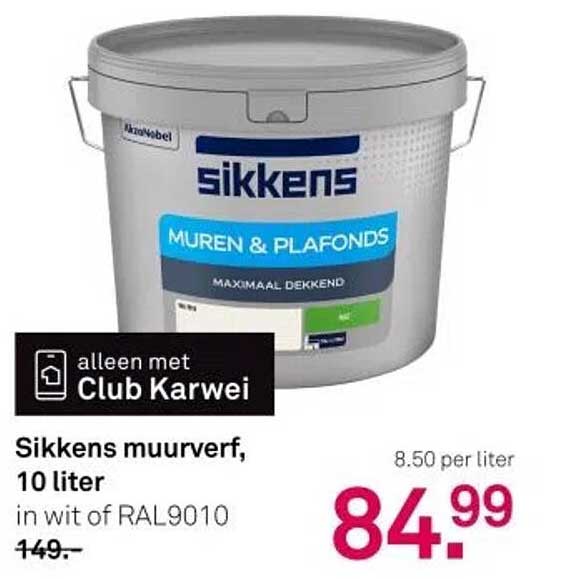 Sikkens muurverf, 10 liter in wit of RAL9010