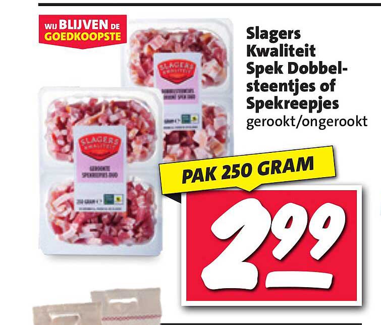 Slagers Kwaliteit Spek Dobbel-steentjes of Spekreepjes gerookt/ongepookt