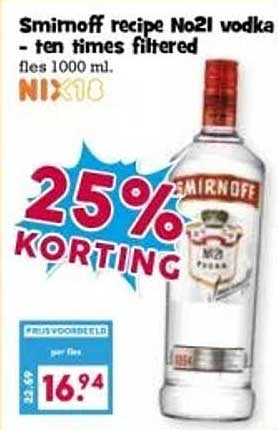 Smirnoff recipe No21 vodka - ten times filtered fles 1000 ml.
