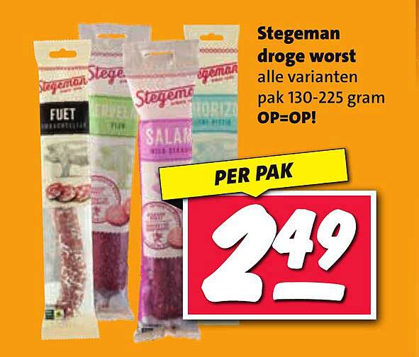 Stegeman droge worst alle varianten pak 130-225 gram OP=OP!