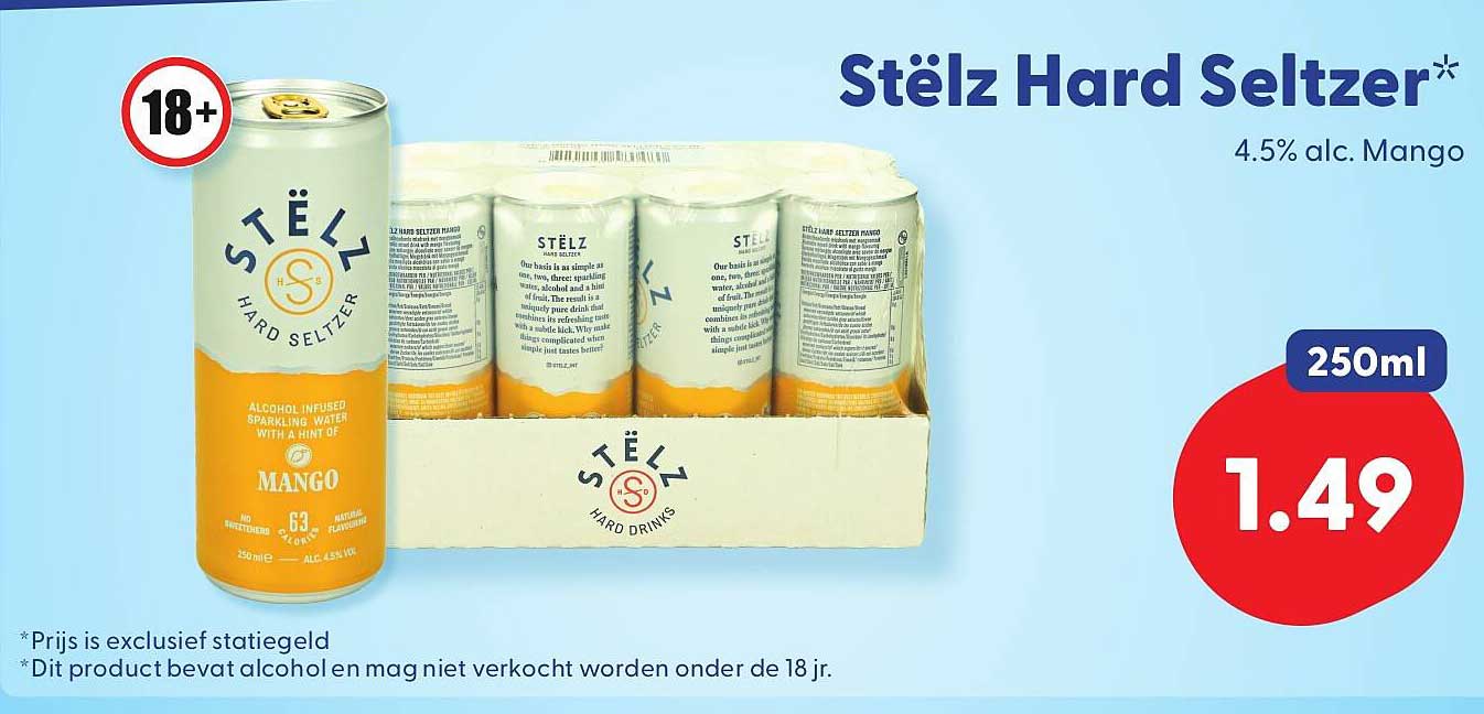 Stëlz Hard Seltzer 4.5% alc. Mango 250ml