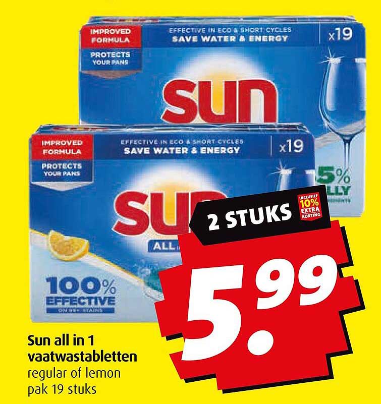 Sun all in 1 vaatwastabletten regular of lemon pak 19 stuks