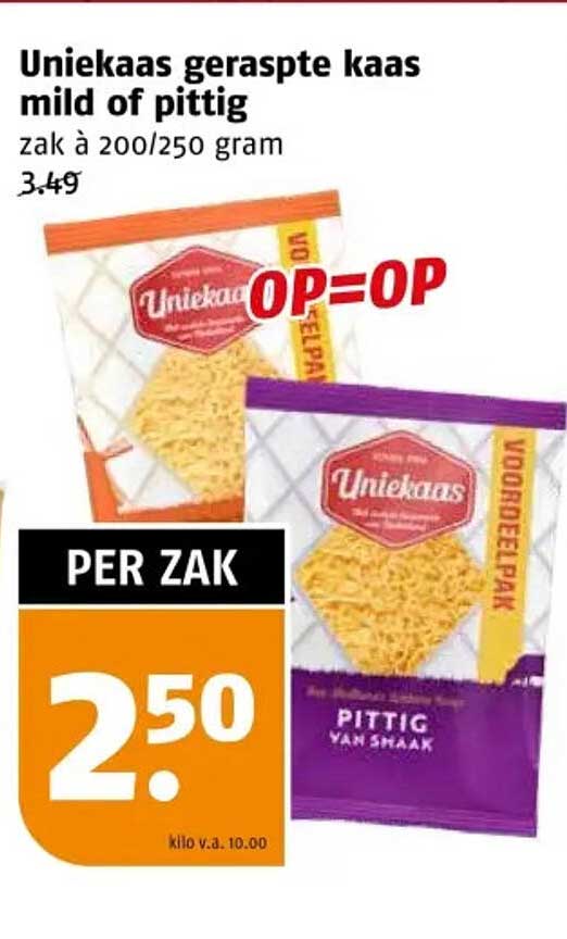 Uniekaas geraspte kaas mild of pittig