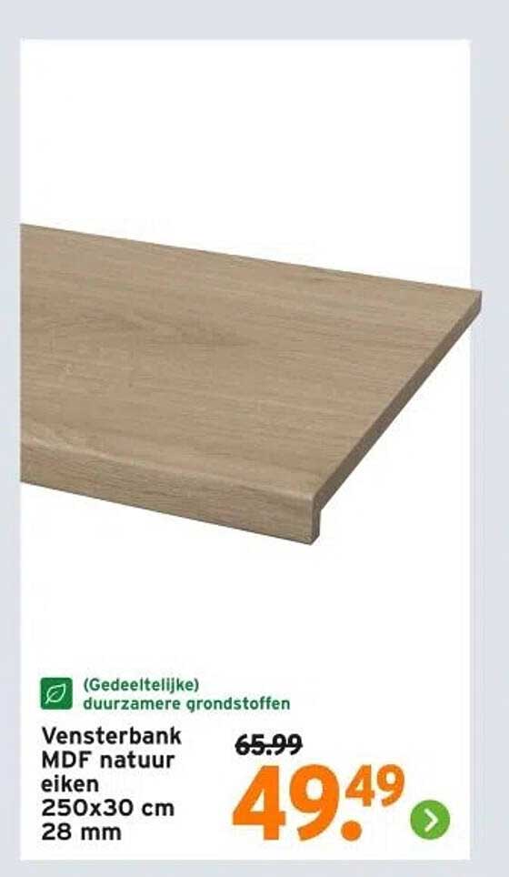 Vensterbank MDF natuurlijk eiken 250x30 cm 28 mm