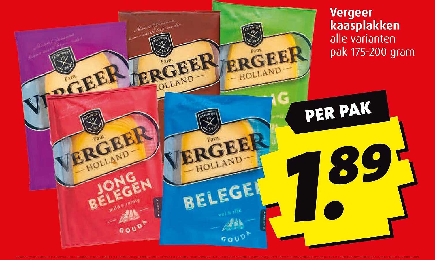 Vergeer kaasplakken alle varianten pak 175-200 gram