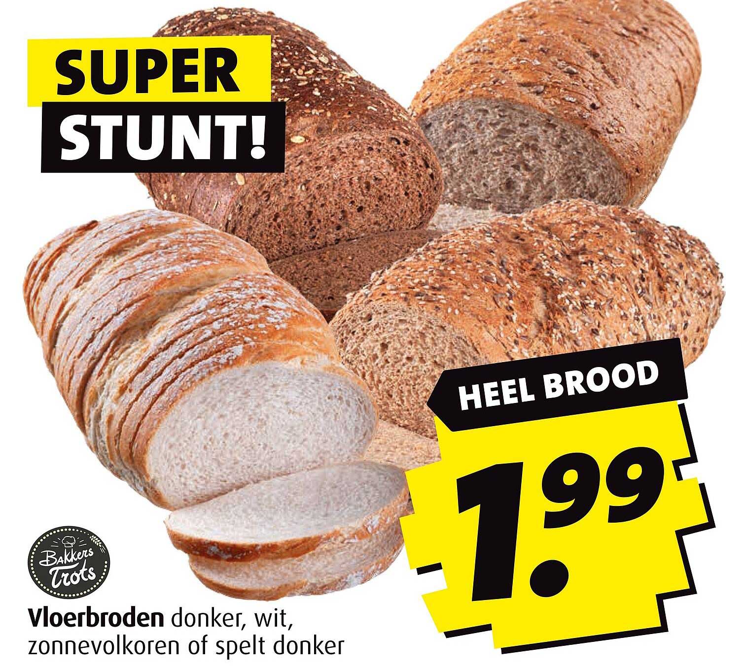 Vloerbroden donker, wit, zonnevolkoren of spelt donker