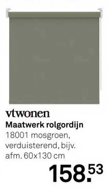 vtwonen Maatwerk rolgordijn 18001 mosgroen, verduisterend, bijv. afm. 60x130 cm