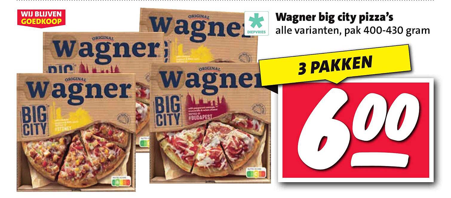 Wagner big city pizza’s alle varianten, pak 400-430 gram