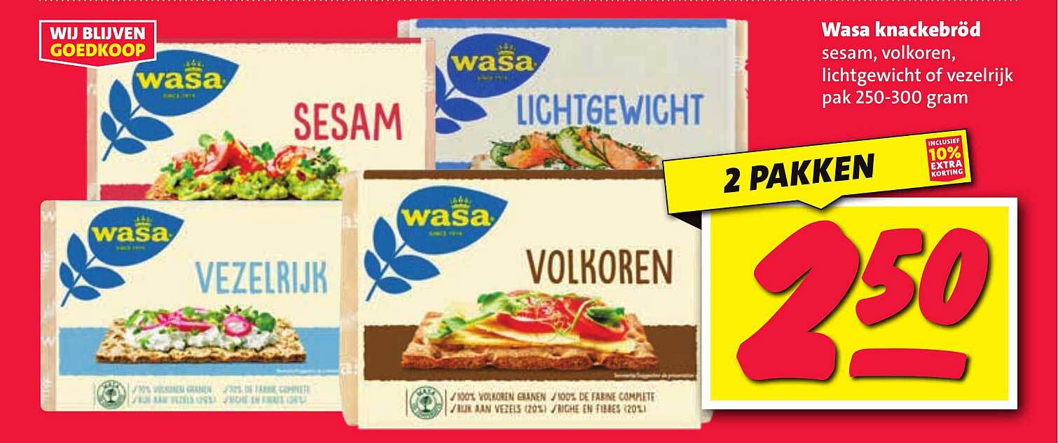 Wasa knäckebröd sesam, volkoren, lightweight of vezelrijk pak 250-300 gram