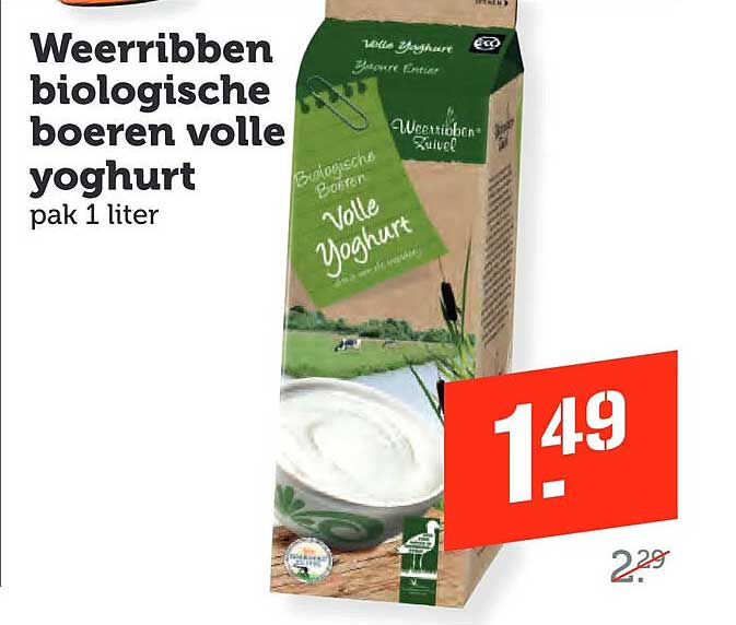 Weerribben biologische boeren volle yoghurt pak 1 liter