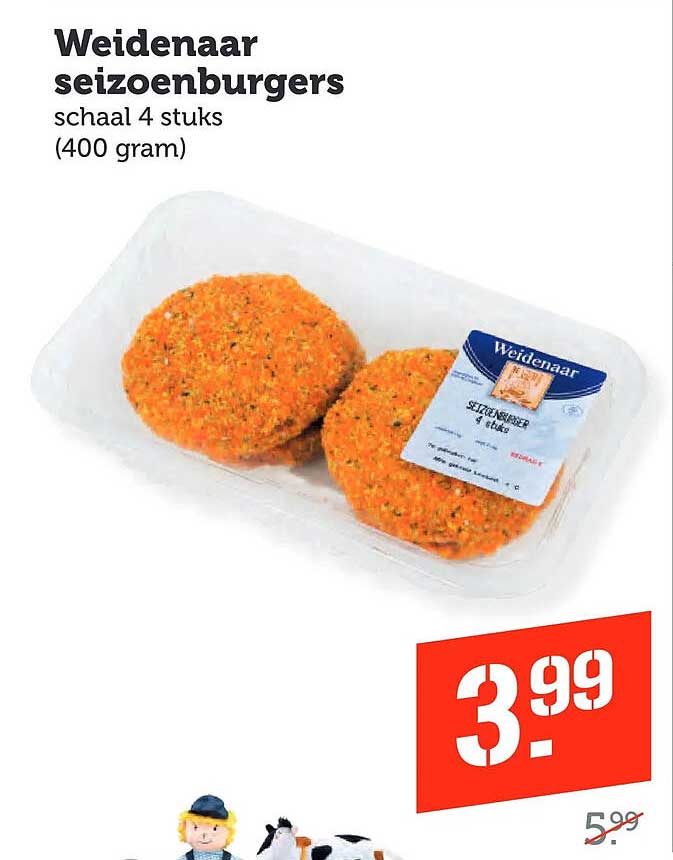 Weidenaar seizoensburgers schaal 4 stuks (400 gram)