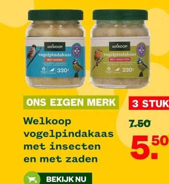 Welkoop vogelpindakaas met insecten en met zaden