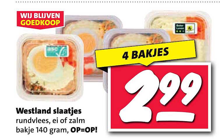 Westland slaatjes rundvlees, ei of zalm bakje 140 gram, OP=OP!
