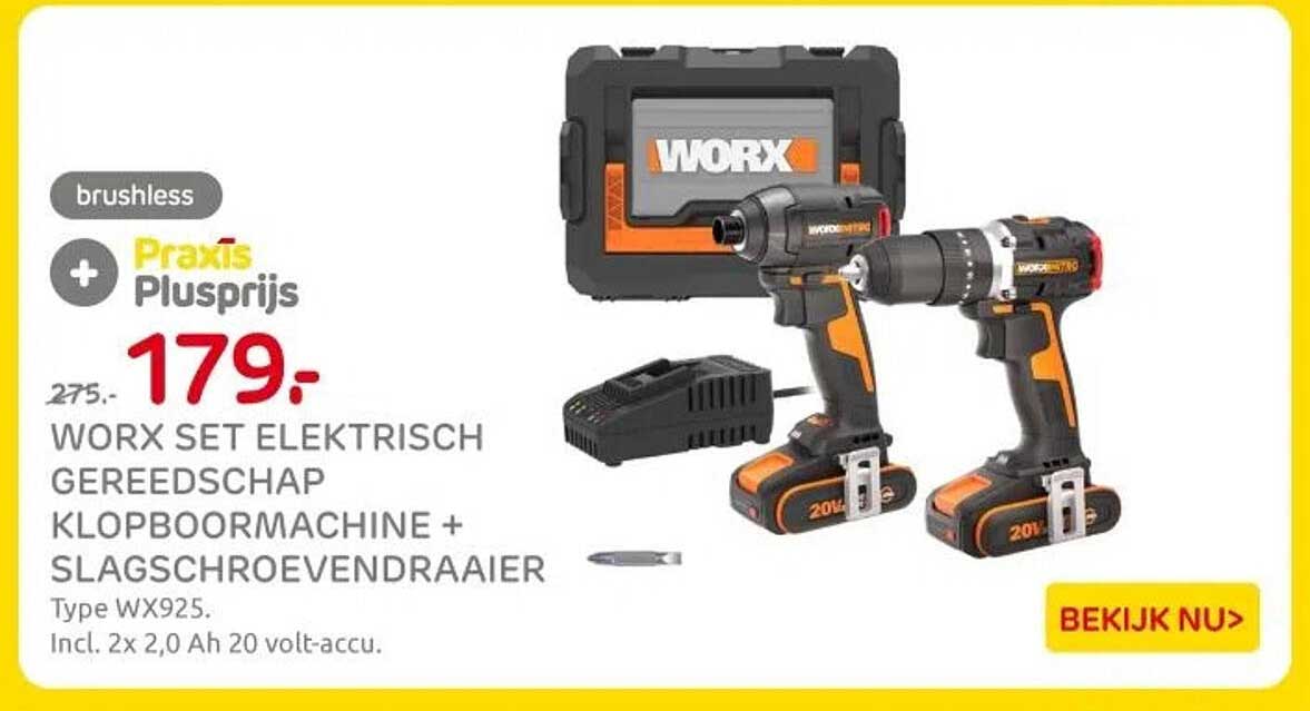 WORX SET ELEKTRISCH GEREEDSCHAP KLOPBOORMACHINE + SLAGSCHROEVENDRAAIER