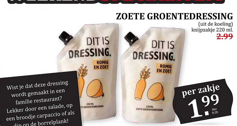 ZOETE GROENTEDRESSING (uit de koeling) knijpzake 220 ml.