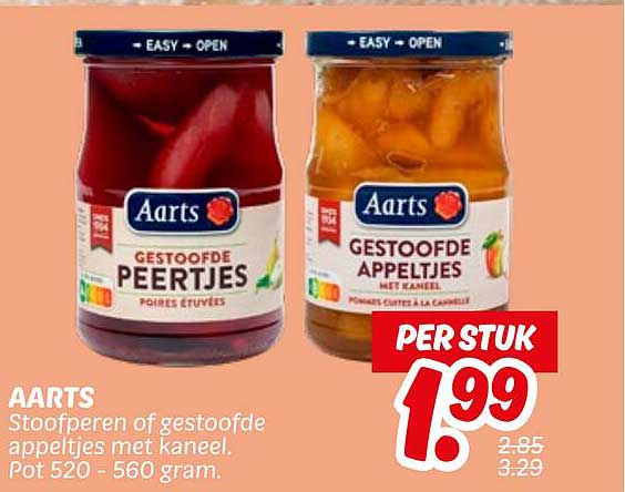 AARTS Stoofperen of gestoofde appeltjes met kaneel. Pot 520 - 560 gram.