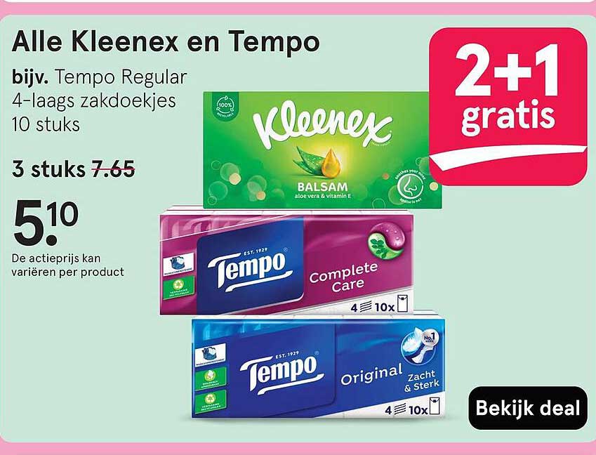 Alle Kleenex en Tempo bijv. Tempo Regular 4-laags zakdoekjes 10 stuks