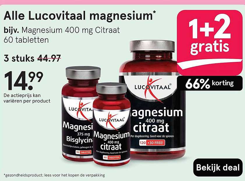 Alle Lucovitaal magnesium* bijv. Magnesium 400 mg Citraat 60 tabletten