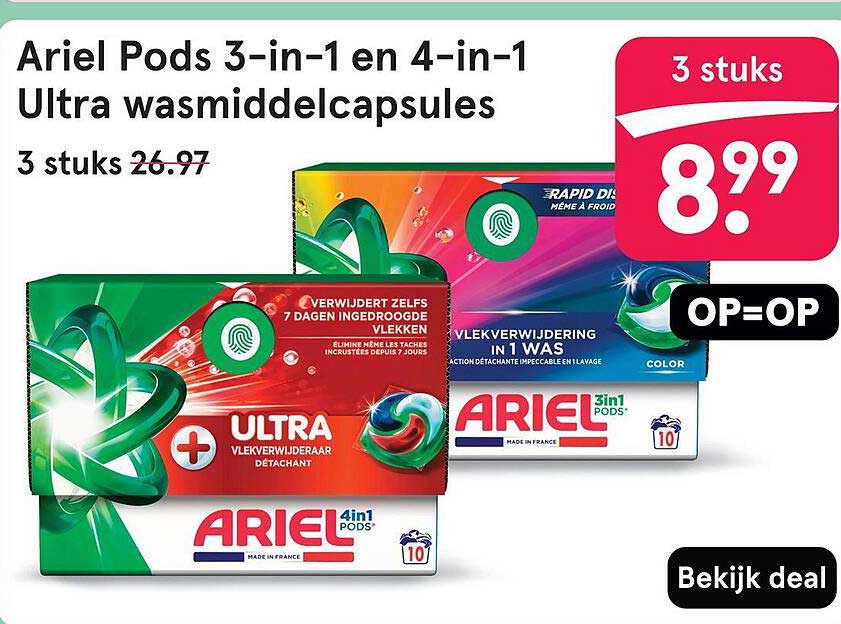 Ariel Pods 3-in-1 en 4-in-1 Ultra wasmiddellcapsules