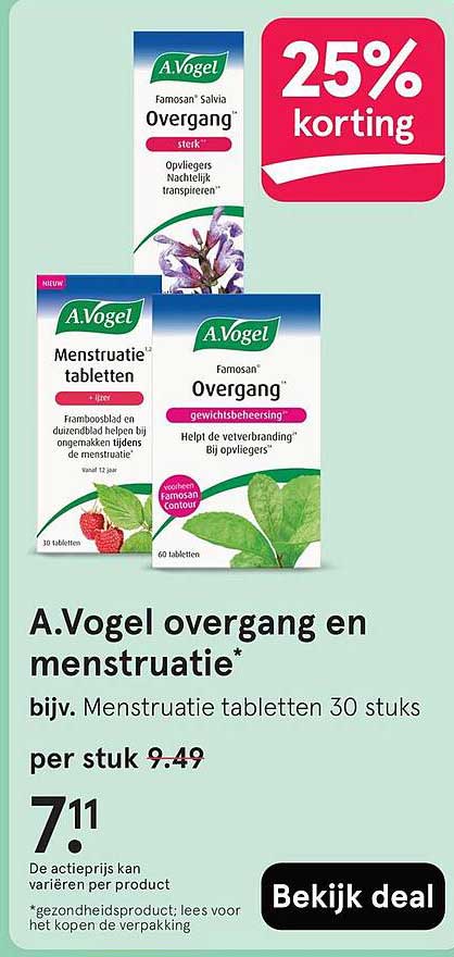 A.Vogel overgang en menstruatie bijv. Menstruatie tabletten 30 stuks