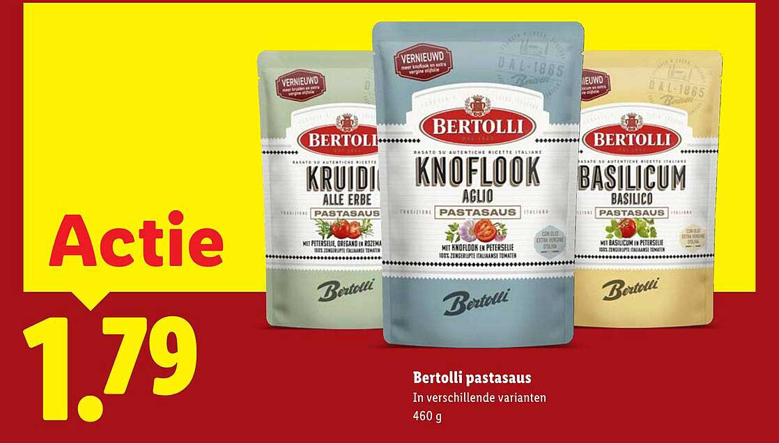Bertolli pastasaus in verschillende varianten