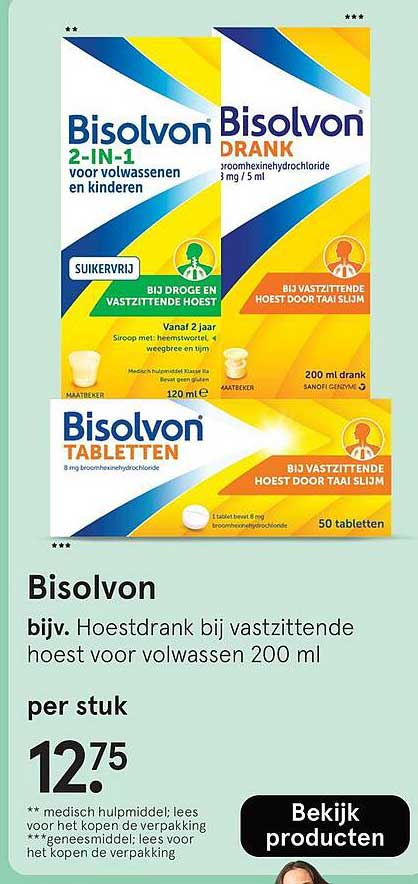 Bisolvon bijv. Hoestdrank bij vastzittende hoest voor volwassenen 200 ml