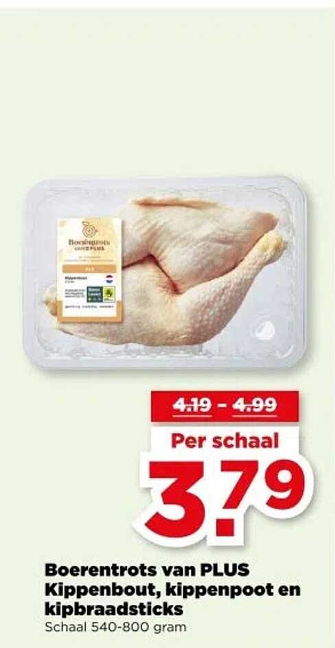 Boerentrots van PLUS Kippenbout, kippenpoot en kipbraadsticks