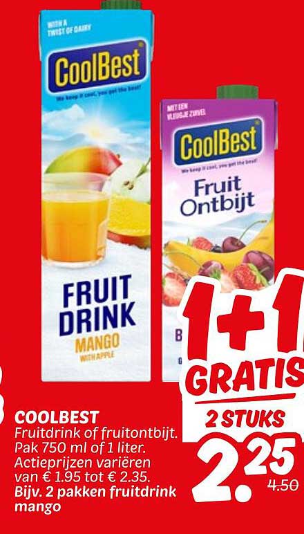 CoolBest Fruitdrink of Fruitontbijt 1+1 GRATIS