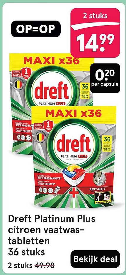 Dreft Platinum Plus citroen vaatwas-tabletten 36 stuks