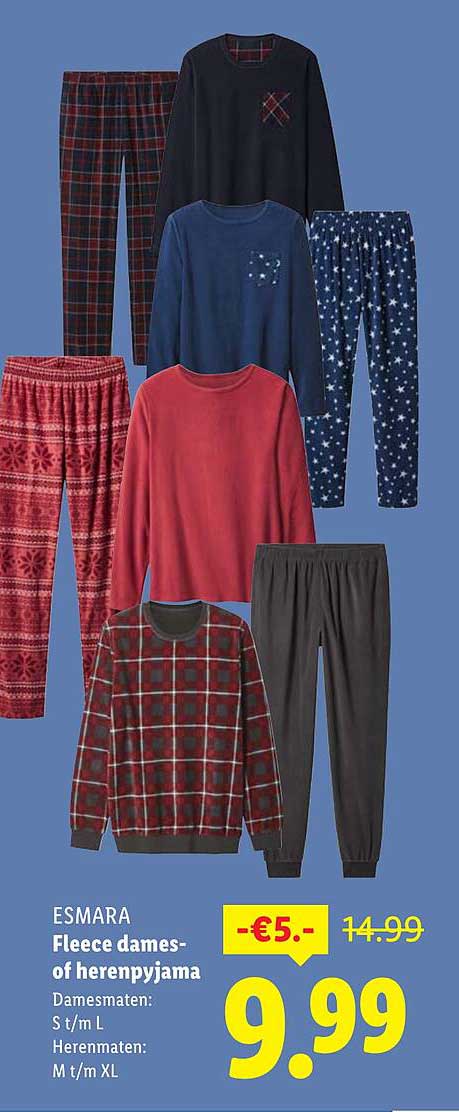 ESMARA Fleece dames- of herenpyjama