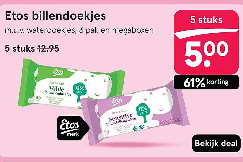 Etos billendoekjes m.u.v. waterdoekjes, 3 pak en megaboxen