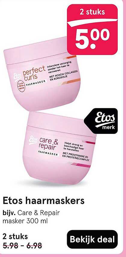 Etos haarmaskers bijv. Care & Repair masker 300 ml