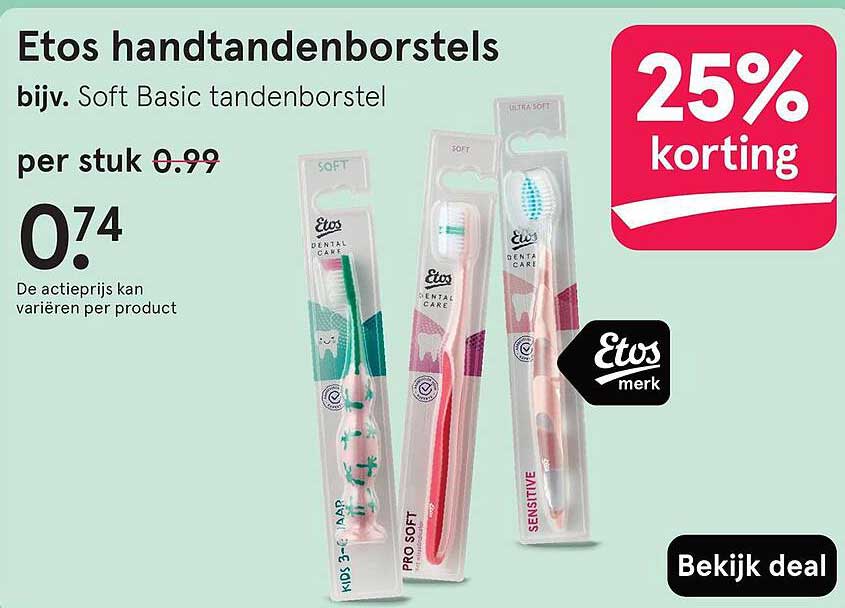 Etos handtandenborstels bijv. Soft Basic tandenborstel