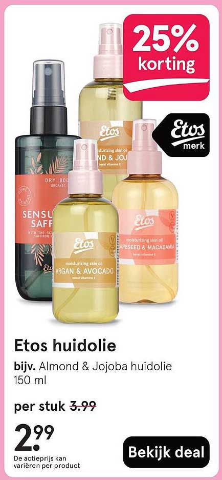 Etos huidolie bijv. Almond & Jojoba huidolie 150 ml
