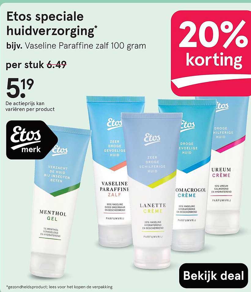 Etos speciale huidverzorging* bijv. Vaseline Paraffine zalf 100 gram
