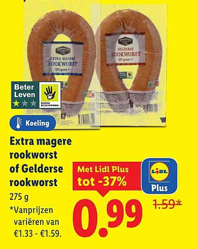 Extra magere rookworst of Gelderse rookworst 275 g