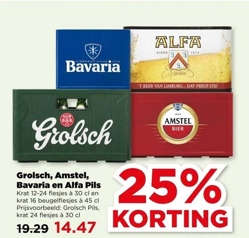 Grolsch, Amstel, Bavaria en Alfa Pils