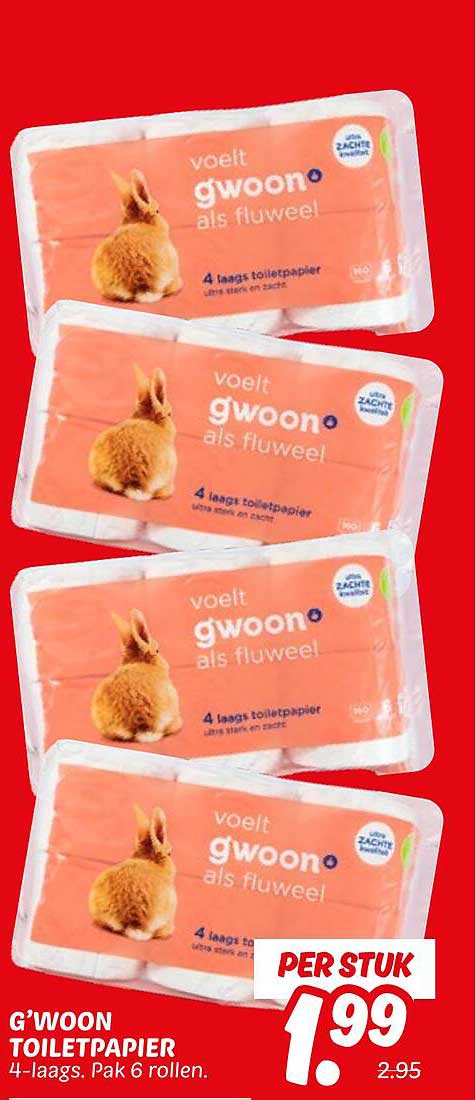 G'woon Toiletpapier 4-laags. Pak 6 rollen.