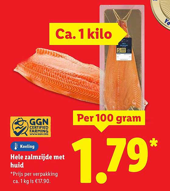 Hele zalmzijde met huid