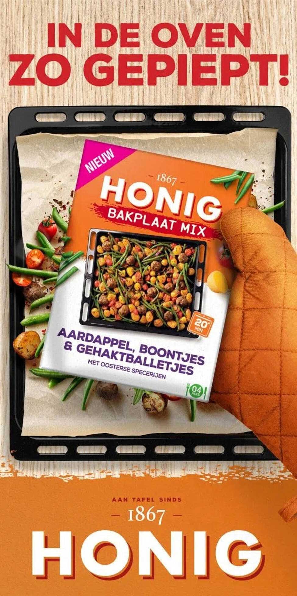 HONIG Bakplaat Mix Aardappel, Boontjes & Gehaktballetjes