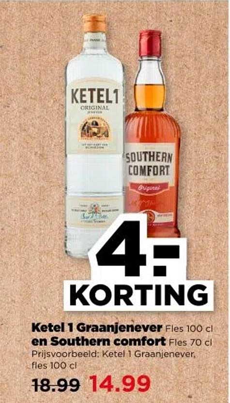 Ketel 1 Graanjenever Fles 100 cl en Southern comfort Fles 70 cl